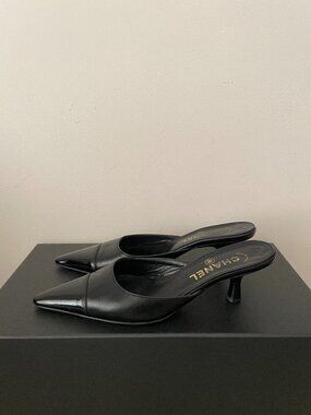 CHANEL Leather Kitten Heels Slip On